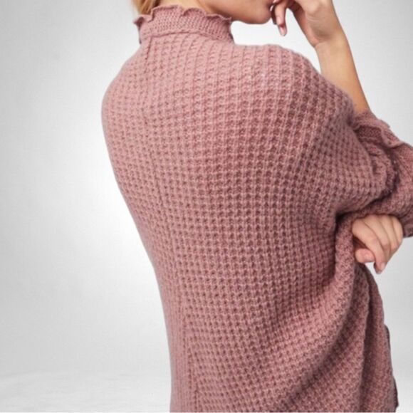 Anthropologie MOTH Rocia Waffle Knit Ruffle Cocoon Sweater Cardigan L - Picture 6 of 10